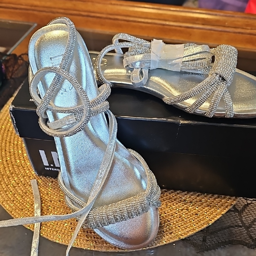 INC International Concepts Metallic Silver Strappy Sandals